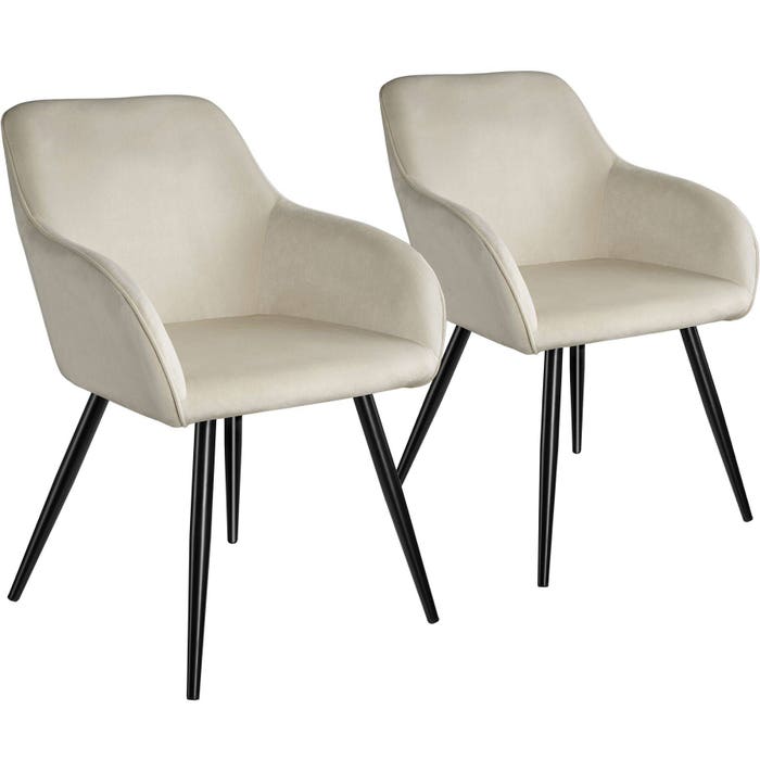 Ensemble de 2 chaises Marilyn, aspect velours, noir/crème