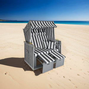 Strandkorb mit Polster, verstellbar, grau/weiss