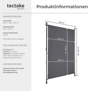 Klemmmarkise Taija dunkelgrau 100 x 310 cm