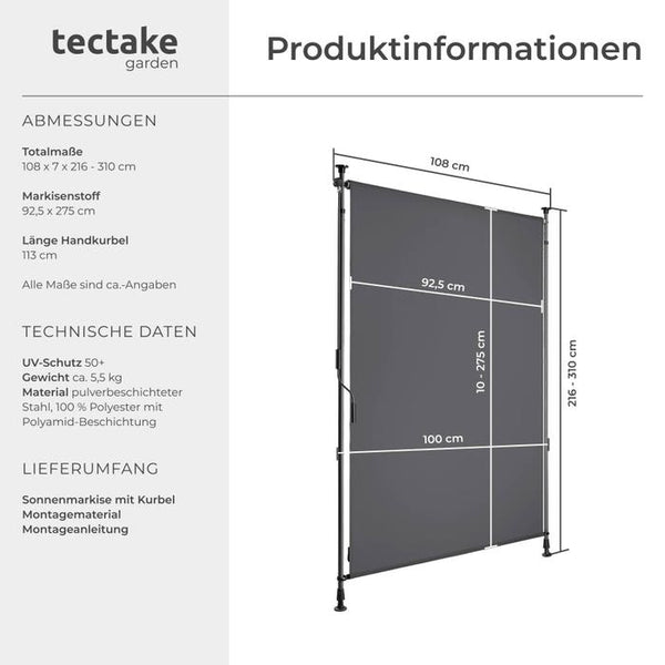 Klemmmarkise Taija dunkelgrau 100 x 310 cm