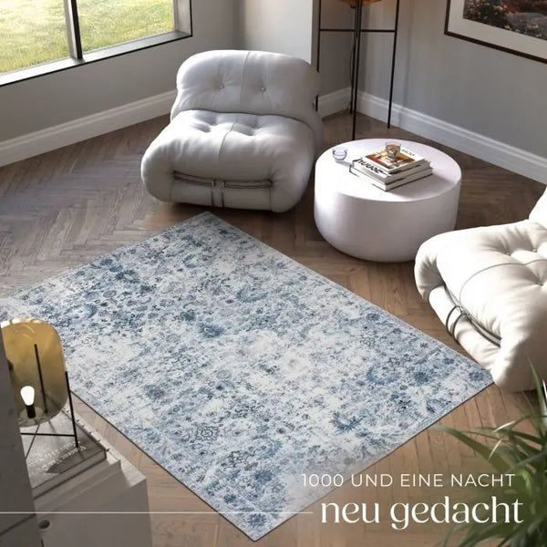 Vintage Teppich Amara Kurzflor blau 160 x 230 cm