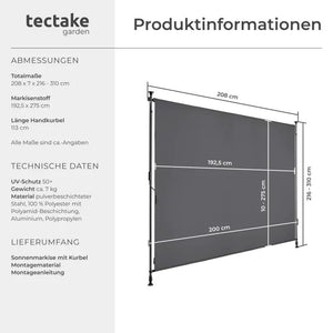 Klemmmarkise Taija dunkelgrau 200 x 310 cm