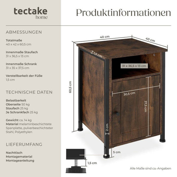 Nachttisch Blackburn 40x42x60,5cm Industrial dunkelbraun