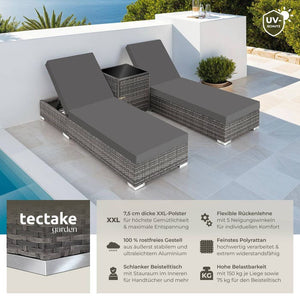 2 lettini prendisole in alluminio e polyrattan + tavolo grigio