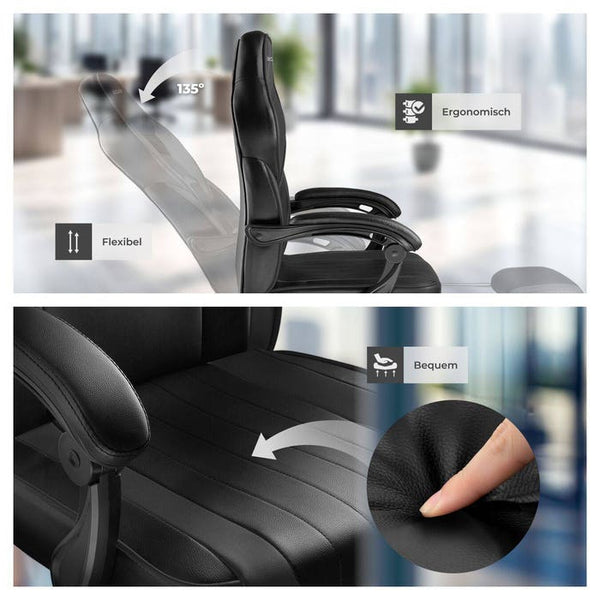 Racing office chair Comodo with footrest, black/black