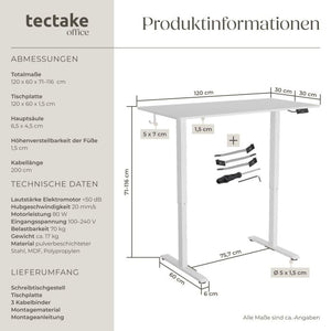 Elektrisch höhenverstellbarer Schreibtisch Loki weiss 120 x 60 cm