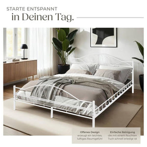 Metallbett mit Lattenrost im romantischen Design weiss/weiss 200 x 180 cm