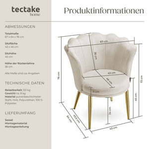 Sessel Stella Samt creme/gold
