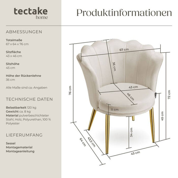 Sessel Stella Samt creme/gold