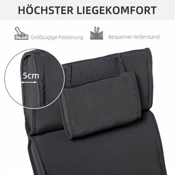 Liegenauflage Liegenpolster Gartenliege mit Kopfkissen abnehmbar Bezug Grau 198 x 53 x 5 cm
