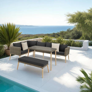 Rattan Lounge mit Aluminiumgestell Pula natur