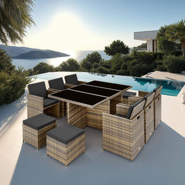 Aluminium Rattan Sitzgruppe New York 6+4+1, natur