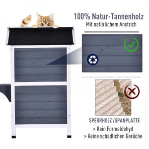 Katzenhaus mit Asphaltdach Tannenholz Grau