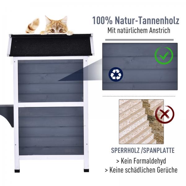 Katzenhaus mit Asphaltdach Tannenholz Grau