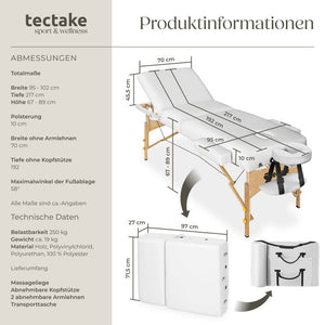 3 Zonen Massageliege weiss