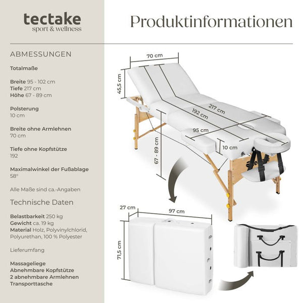 3 Zonen Massageliege weiss
