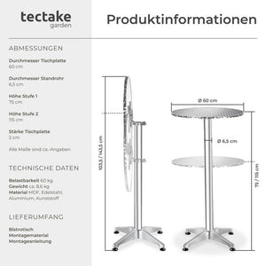 Aluminium Bistrotisch, klappbar Ø60cm, 6,5cm