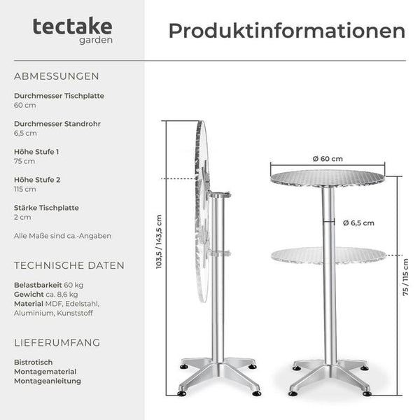 Aluminium Bistrotisch, klappbar Ø60cm, 6,5cm