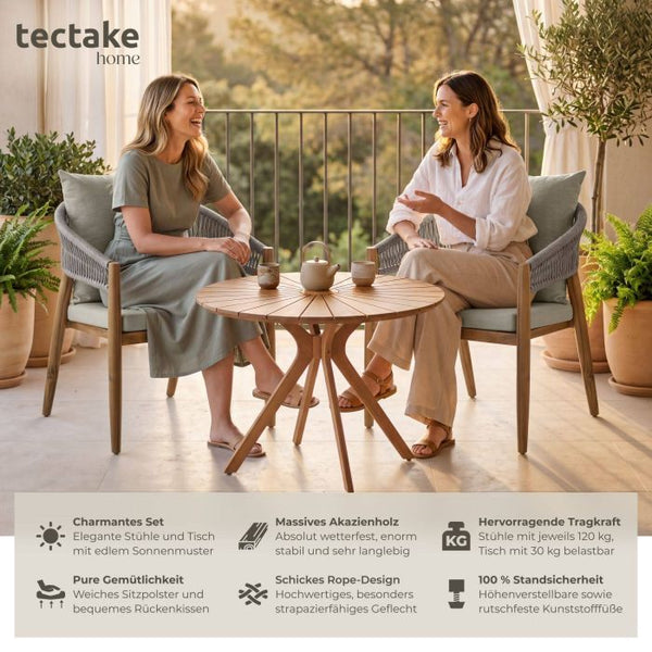 3-teiliges Gartenset Tisch und 2 Stühle Akazienholz greige