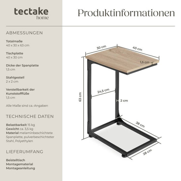 Beistelltisch Erie 40x30x63cm Industrial Holz hell, Eiche Sonoma