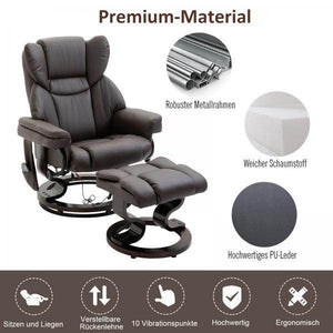 Massagesessel Relaxsessel mit Fusshocker Heizfunktion Kunstleder Braun