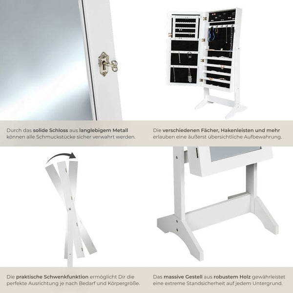 Schmuckschrank mit Spiegel, hochkant weiss