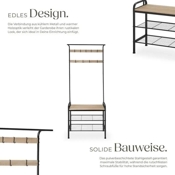 Garderobe Wichita mit Sitzbank Industrial Holz hell, Eiche Sonoma 73,5 x 36 x 184 cm