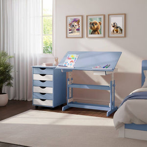 Kinderschreibtisch und Rollcontainer, blau