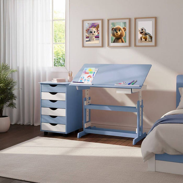 Kinderschreibtisch und Rollcontainer, blau