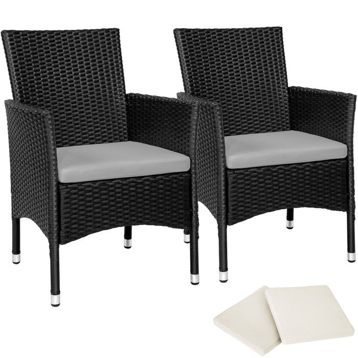 2er Set Rattanstuhl Nantes schwarz/beige