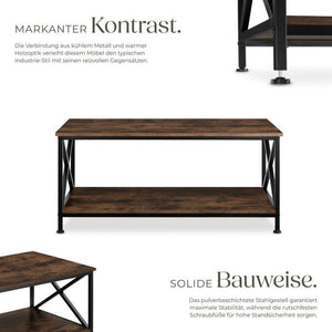 Couchtisch Pittsburgh Industrial Holz dunkel, rustikal