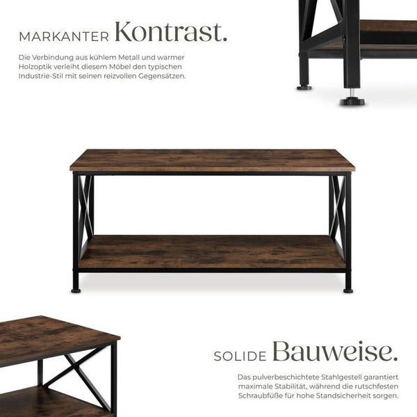Couchtisch Pittsburgh Industrial Holz dunkel, rustikal