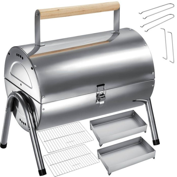 Edelstahlgrill mit 2 Grillflächen und 2 Kohlewannen silber