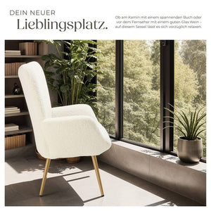 Sessel Hygge gepolstert, ergonomisch, Belastbarkeit 150 kg Bouclé creme/gold ohne Hocker