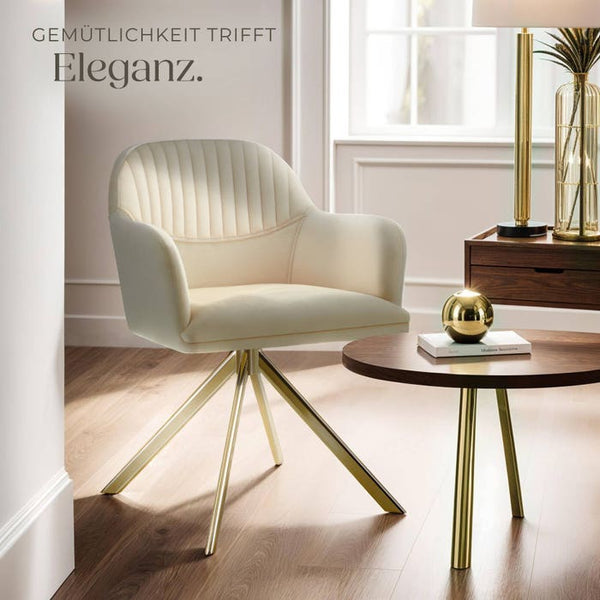 Samt-Drehstuhl Lona créme/gold pro Stück