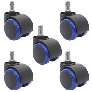 5x Hartbodenrollen Bürostuhl-Rollen 150kg belastbar 50mm blau