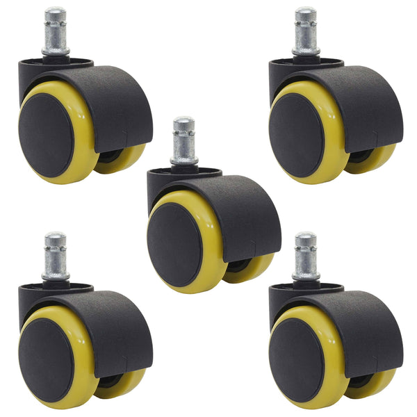 5x Hartbodenrollen Bürostuhl-Rollen 150kg belastbar 50mm gelb