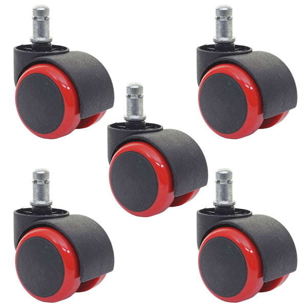 5x Hartbodenrollen Bürostuhl-Rollen 150kg belastbar 50mm rot