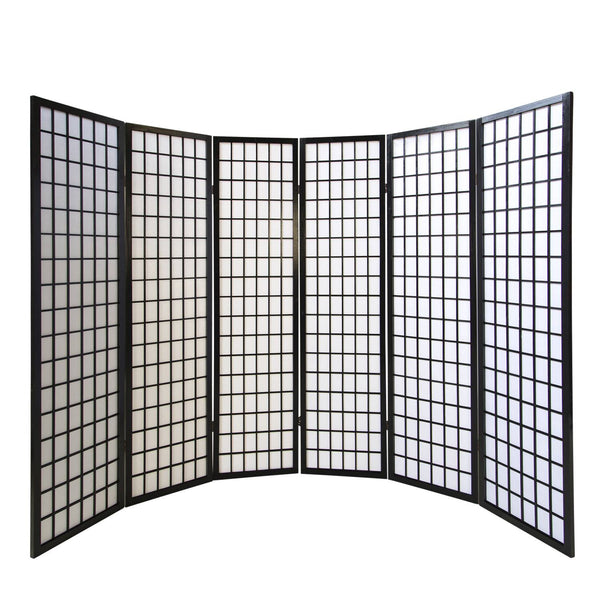 6-panel wooden room divider, black