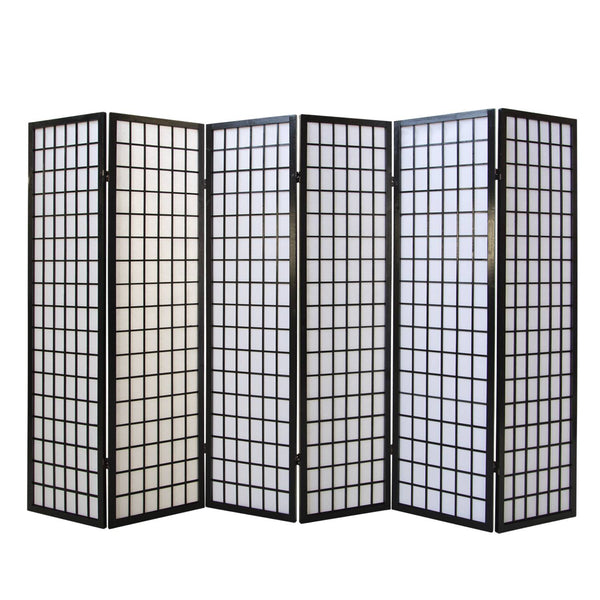 6-panel wooden room divider, black