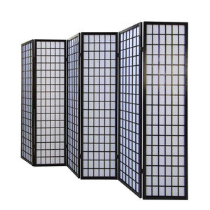 6-panel wooden room divider, black