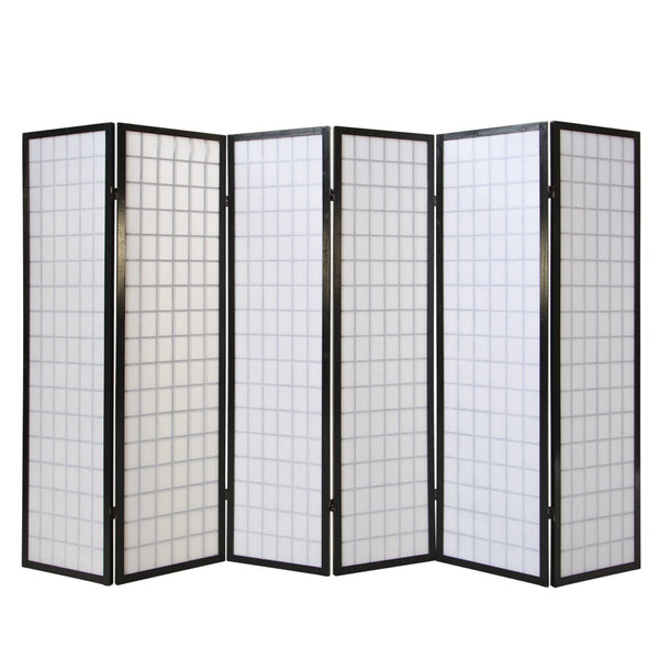 6-panel wooden room divider, black