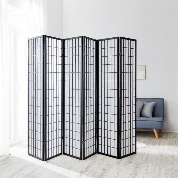 6-panel wooden room divider, black