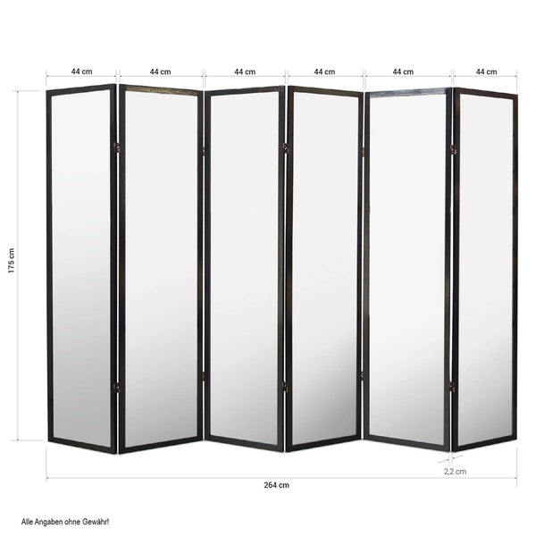 6-panel wooden room divider, black