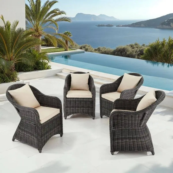 4er Set Aluminium Rattansessel