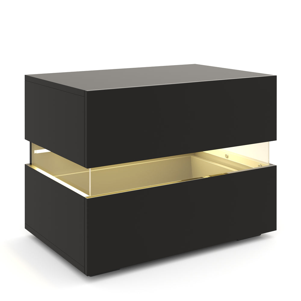 Comodino LUCA LED con 2 cassetti, nero