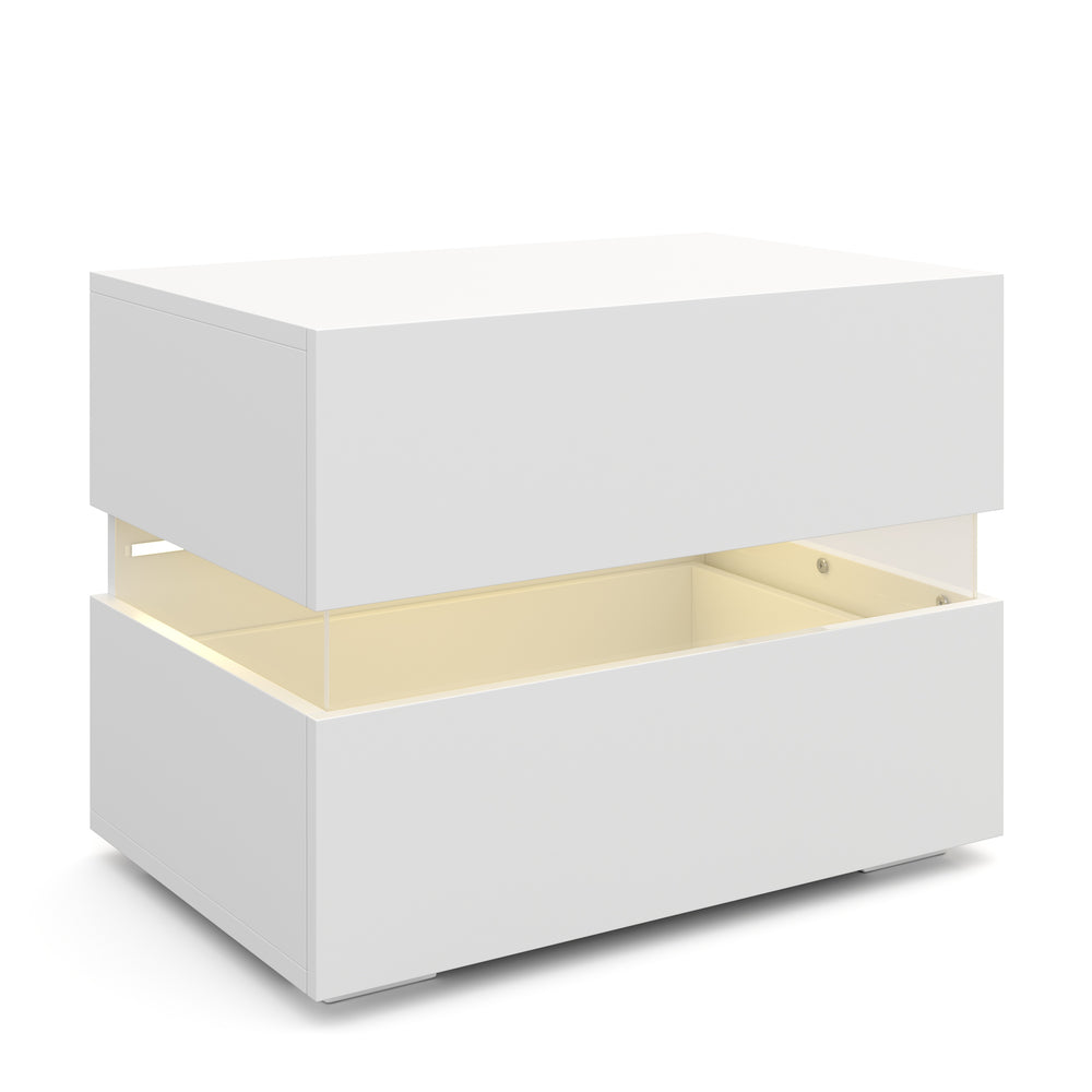 Comodino LUCA LED con 2 cassetti, bianco