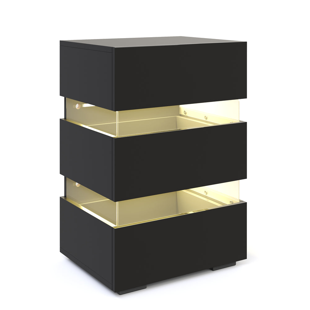Comodino BONO LED con 3 cassetti, nero