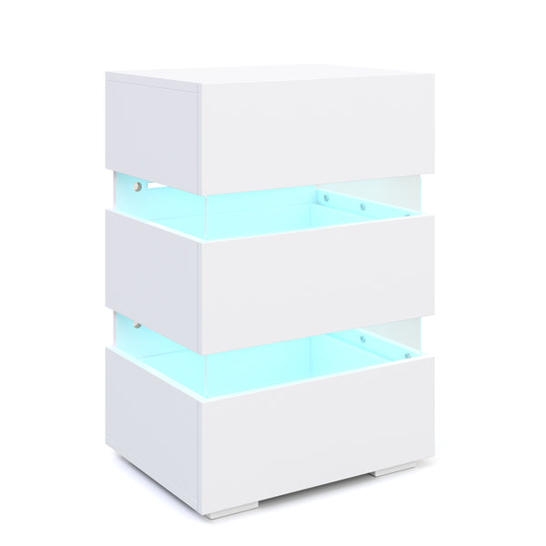 Nachttisch LED BONO mit 3 Schubladen weiss