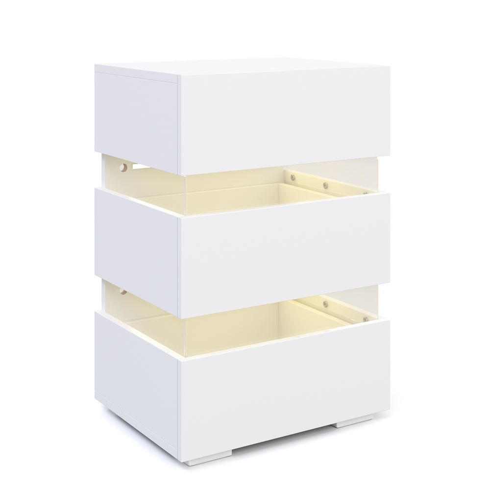 Comodino BONO LED con 3 cassetti, bianco